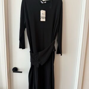 Zara Black Sheath Dress Long Sleeve Crew Neck